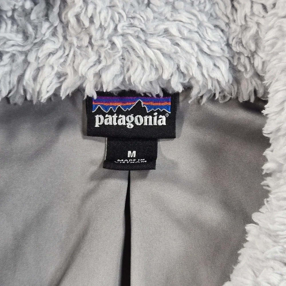Patagonia Los Gatos Vest Womens Medium Gray Fuzzy Fleece Full Zip‎ Pockets Warm